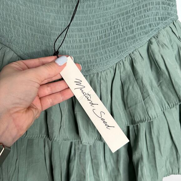 Mustard Seed‎ Women’s Sage Green Smocked Waist Tiered Mini Skort Size L NWT - Picture 3 of 7